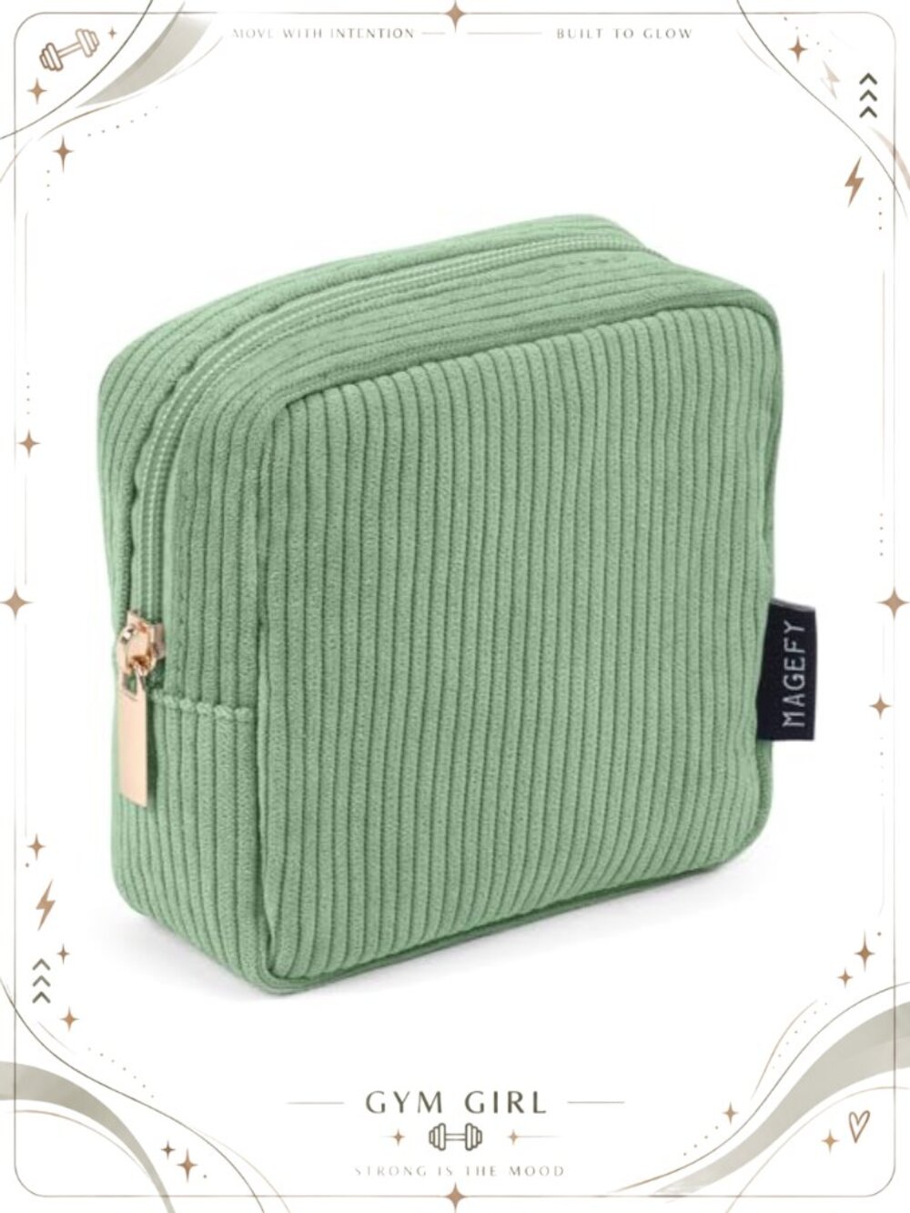 Small Corduroy Leather Cosmetic Pouch Zip-Top Makeup Bag Travel
